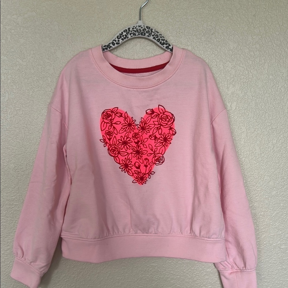 Girls Pink Sweatshirt with Floral Heart Design
